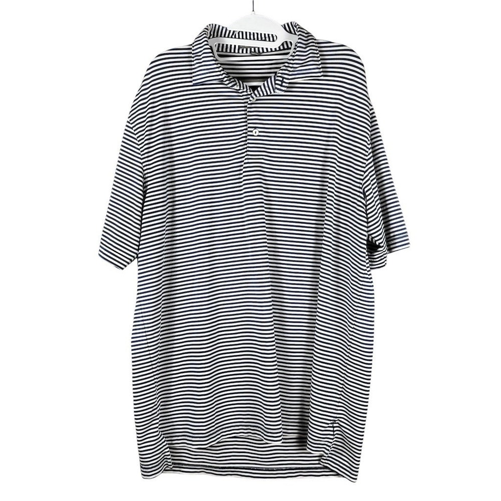 Peter Millar Summer Comfort‎ Polo Shirt Men's L Navy White Striped Golf